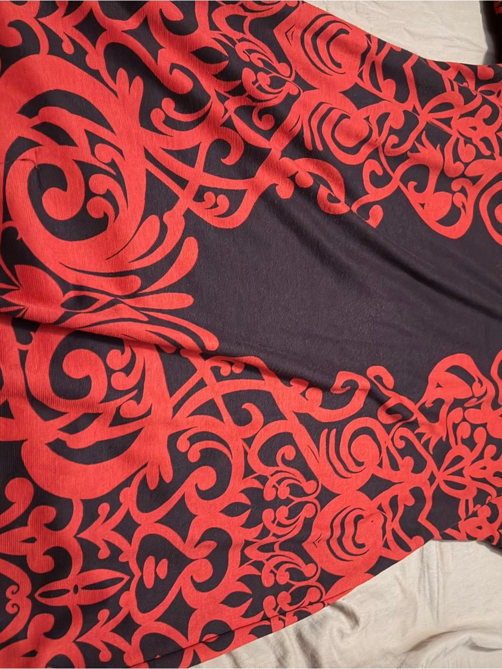 New York & Company Red and Black Maxi Dress with Scroll Print